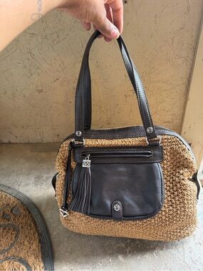 Brighton Brown Leather & Natural Straw Shoulder Bag